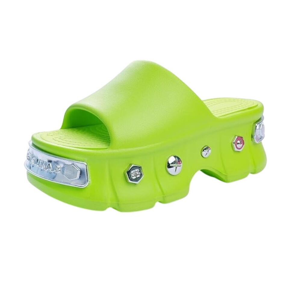YURTKUMAS Womens Chunky Platform Slide Sandals Size 9 EU 39-40 Lime Green NWOB